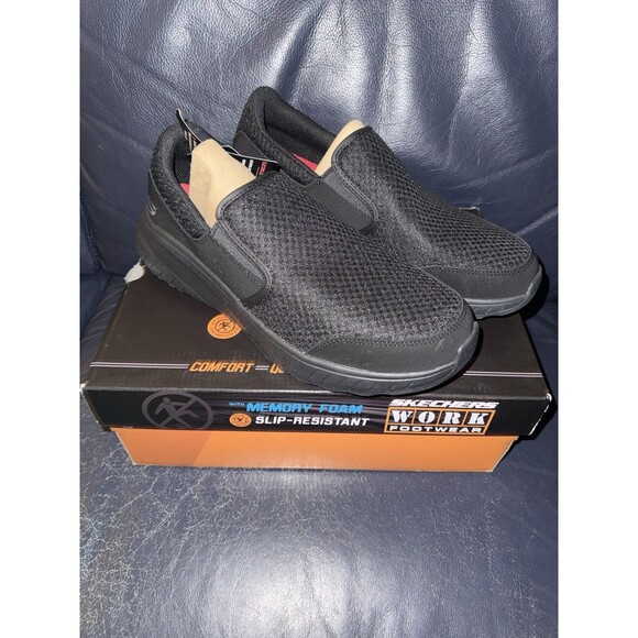 Skechers Mens 11.5 Black Work SlipOn Slip Resistant Memory Foam Shoes 200273